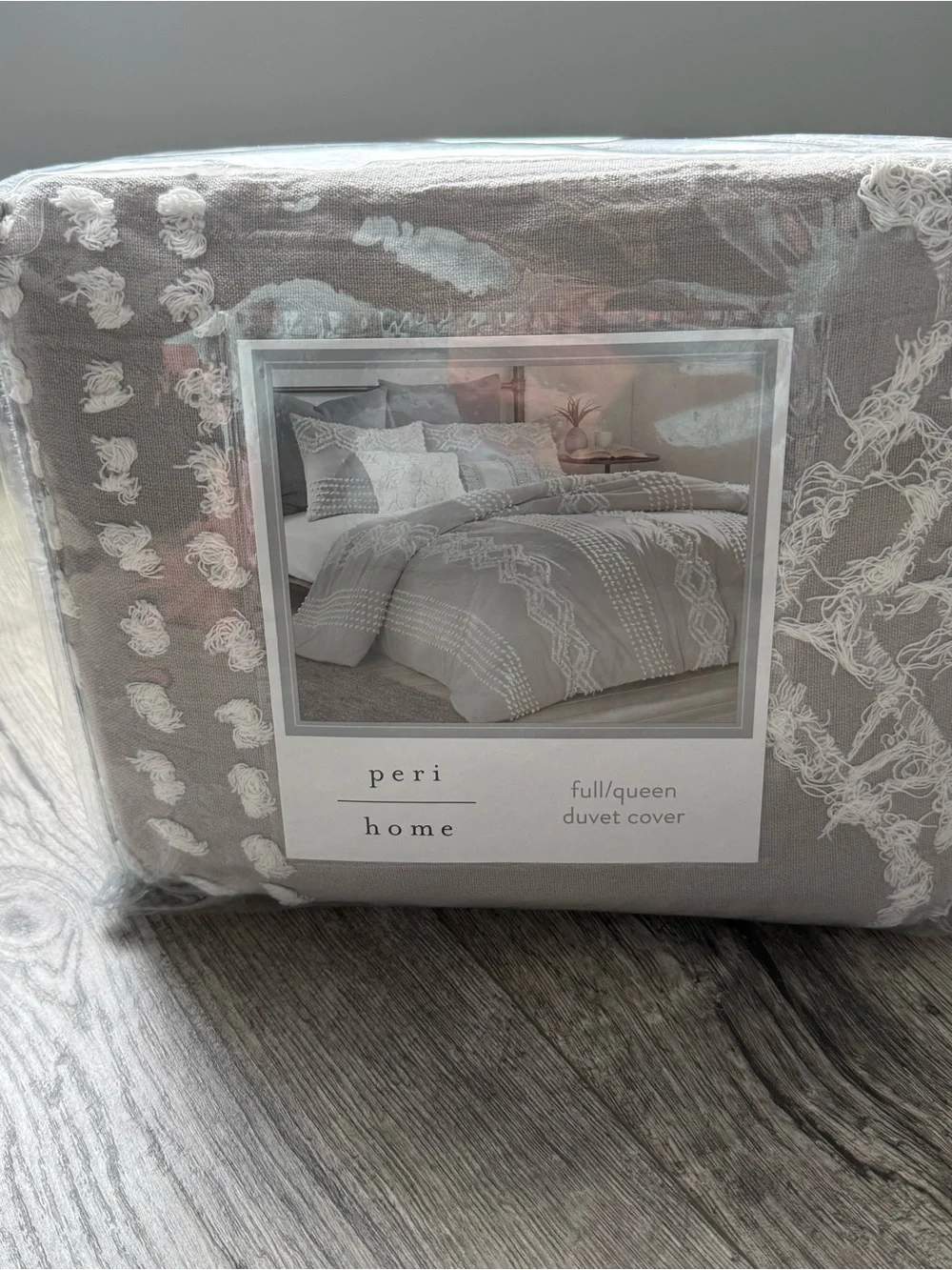 NWT Peri Home Gray Tufted Fringe Full/Queen Cotton Duvet Cover Boho Textured